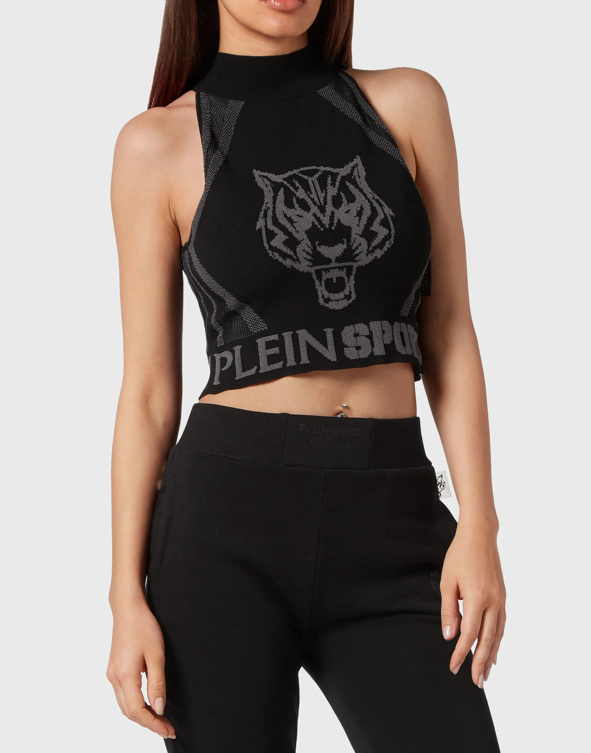 Women Plein Sport Knit Jacquard Cropped Top