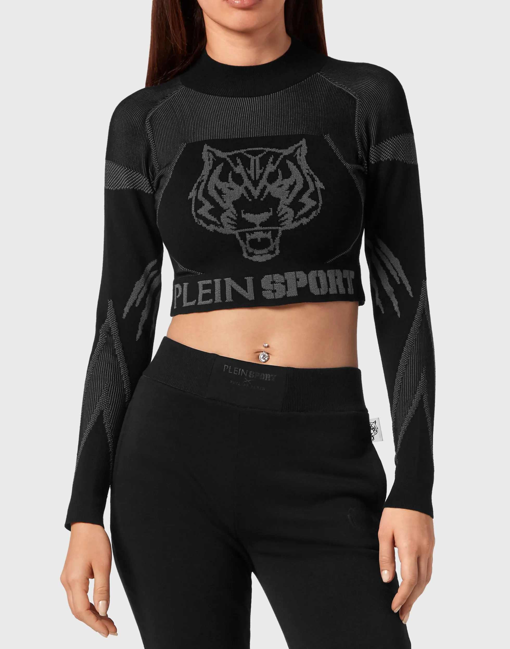 Women Plein Sport Knit Jacquard Cropped Top Ls