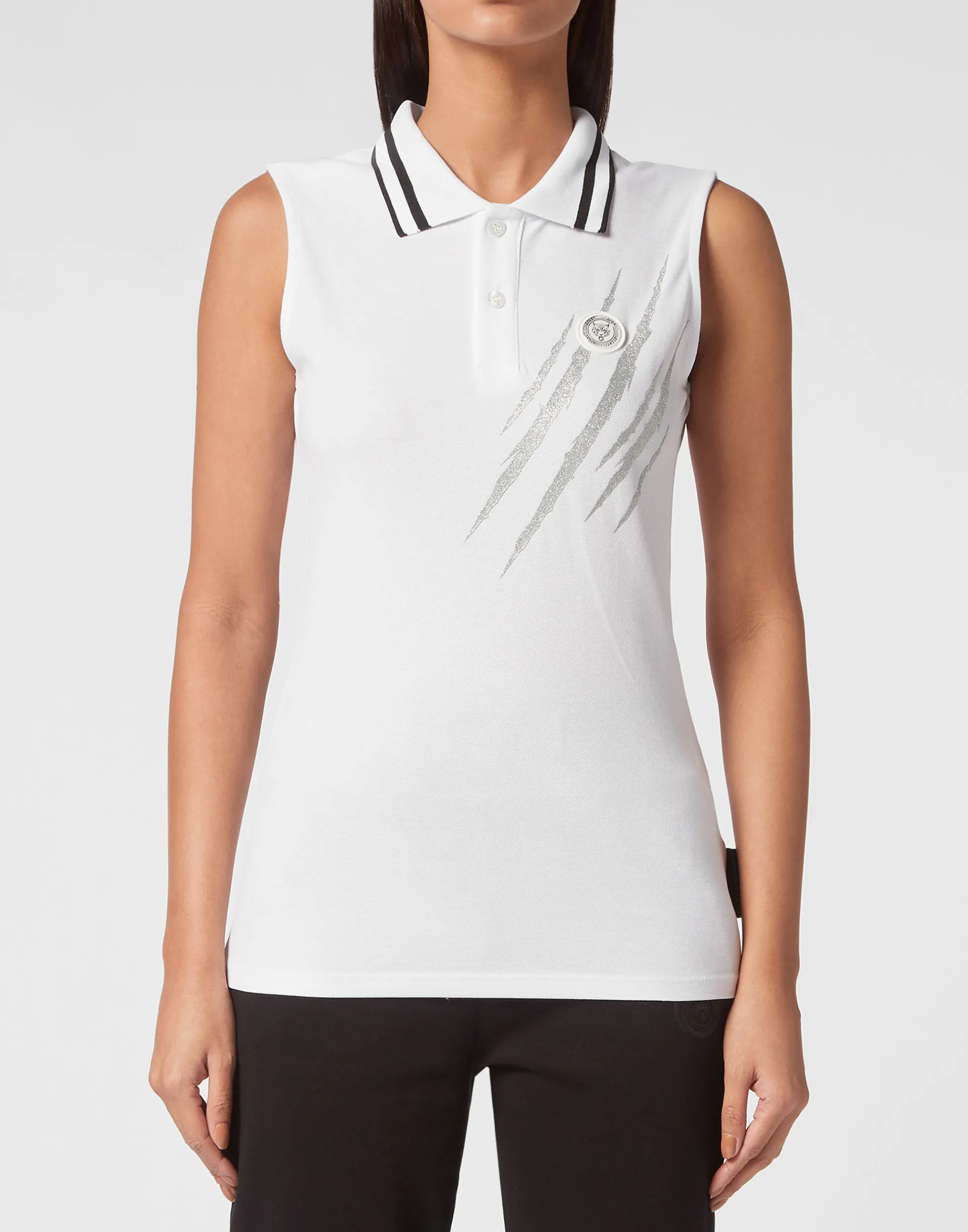 Women Plein Sport Sleeveless Polo Shirt Scratch