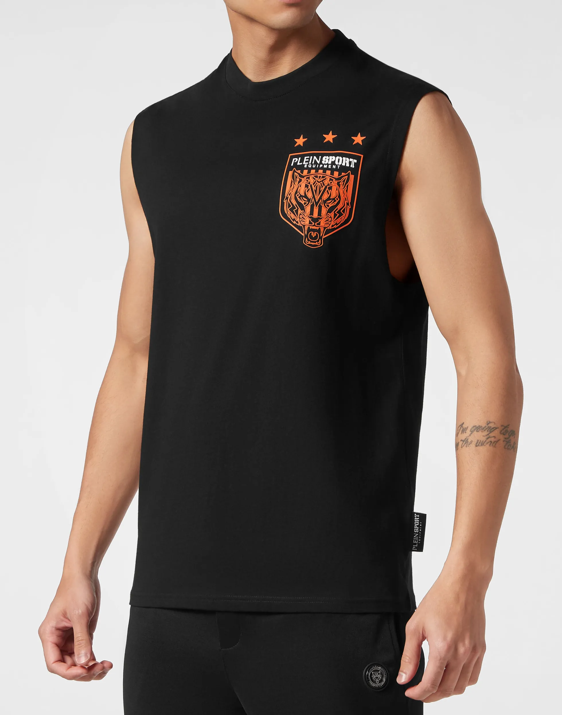 Men Plein Sport Sleeveless T-Shirt Round Neck Tiger Crest Edition