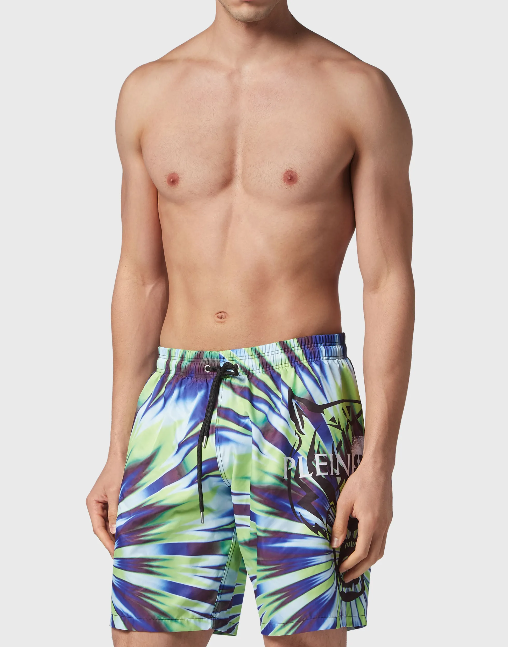 Men Plein Sport Tie-Dye Swim-Trunks Tiger