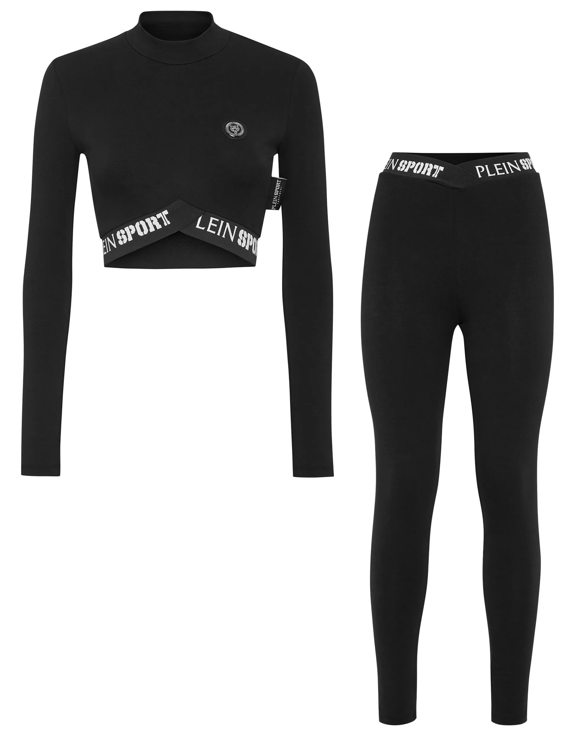 Women Plein Sport Workout Set: Leggings + Long Sleeve Cropped Top